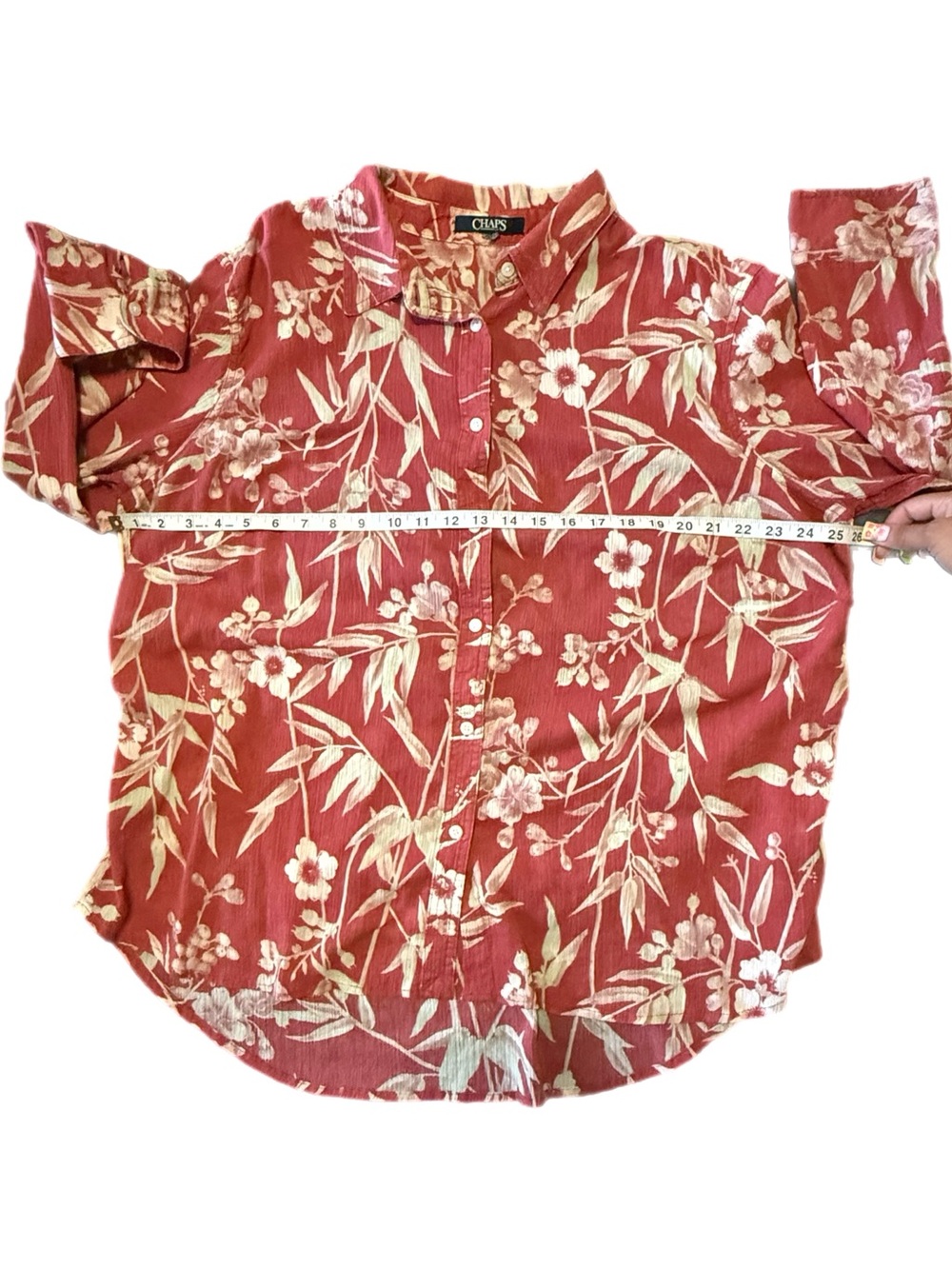 Chaps Red Tropical Floral Button-DownLong Sleeve Shirt Estimated Size XXL - Picture 5 of 8
